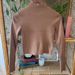 Brown Ribbed Turtleneck Sweater